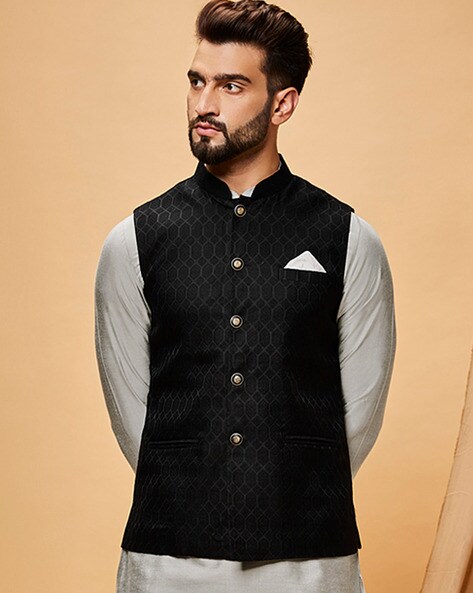 Buy Light Blue Banarasi Silk Nehru Jacket (NMK-5681) Online