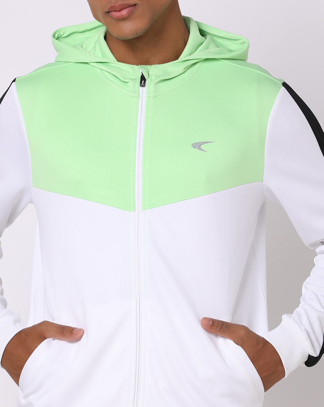 Men Colourblock Regular Fit Zip-Front Hoodie