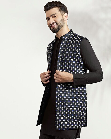 Buy KISAH PLUS Cream Printed Nehru Jacket online