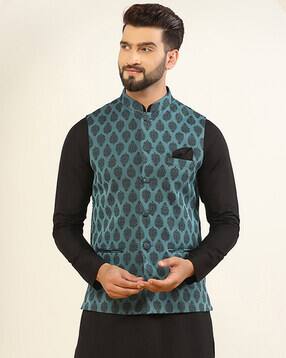 kisah Men Regular Fit Nehru Jacket with Patch Pockets-picture-23