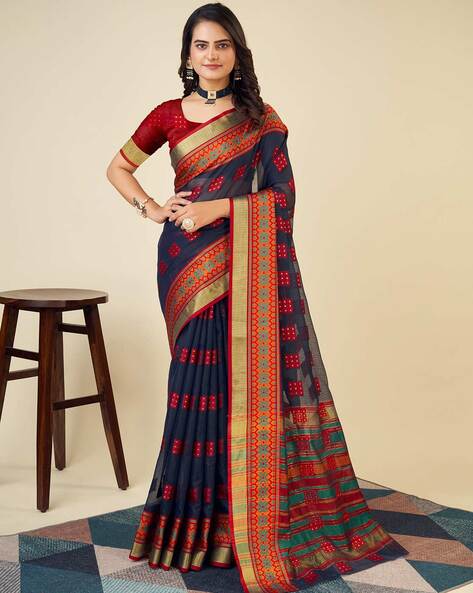 Buy Navy Blue Sarees for Women by Indie Picks Online