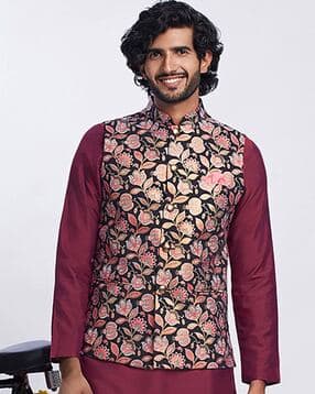 kisah Men Regular Fit Nehru Jacket with Patch Pockets-picture-15