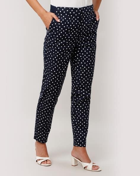 Women Polka-Dot Print Flat-Front Slim Fit Trousers