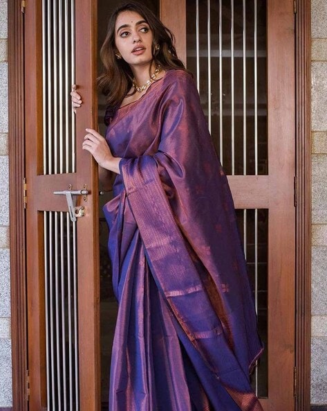 Buy Beautiful Purple Pure Satin Saree With Kundan Work and Running Blouse  Piece Online in India - Etsy