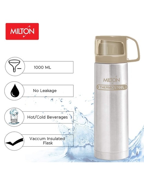 Milton Glassy 750 Thermosteel Water Bottle with Drinking Cup Lid, 750 ml