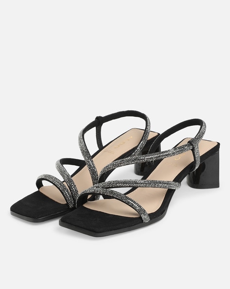 Black Suedette Mid Block Heel Sandals | New Look