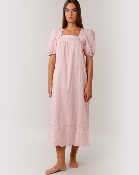 Women Swiss Dot Square Neck Nightie