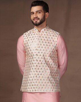 Men Regular Fit Embellished Nehru Jacket-image-20