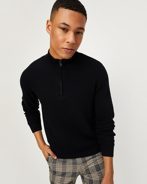 Men Regular Fit Cowl-Neck Pullover