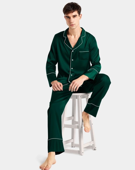 Mens green best sale satin pajamas