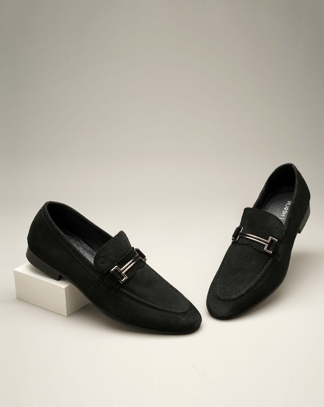 Buy RUOSH Black Mens Leather Slipon Loafers