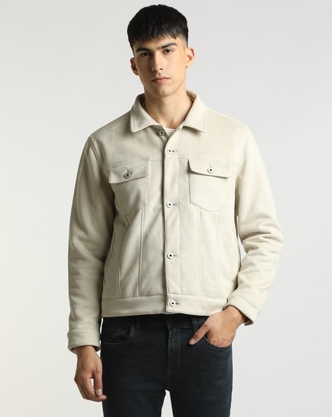 Beige trucker jacket sale