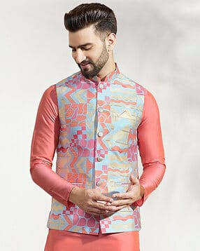 kisah Men Regular Fit Nehru Jacket with Patch Pockets-picture-17