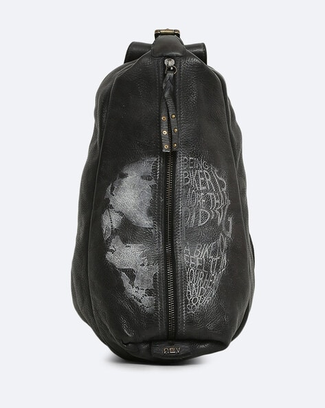 CROCO Textured Black Leather Backpack - Silver Street London