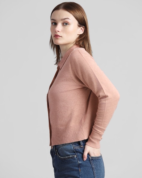Ribbed Knit Cashmere Cardigan - Cameo Pink