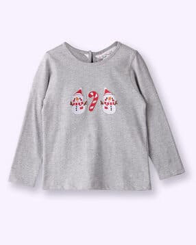 Girl Embroidered Regular Fit Round-Neck T-Shirt-image-1