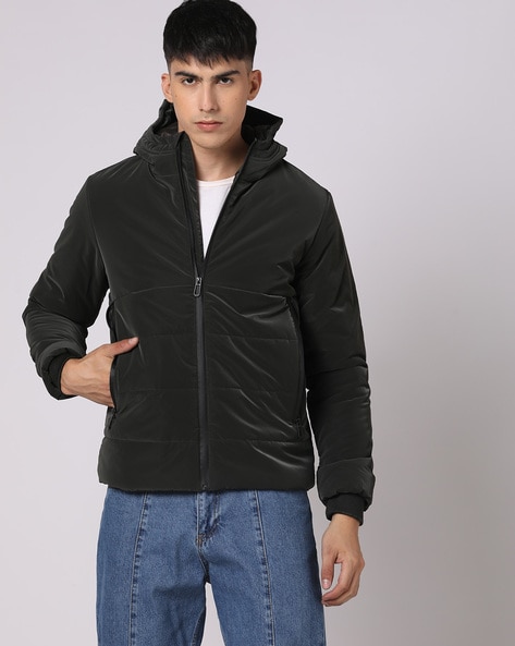 Men Regular Fit Hooded Puffer Jacket