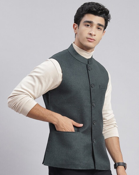 Men Nehru Jacket with Welt Pockets