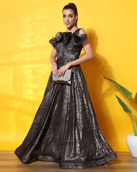 PATRORNA Black & Gold Color-Block Gown