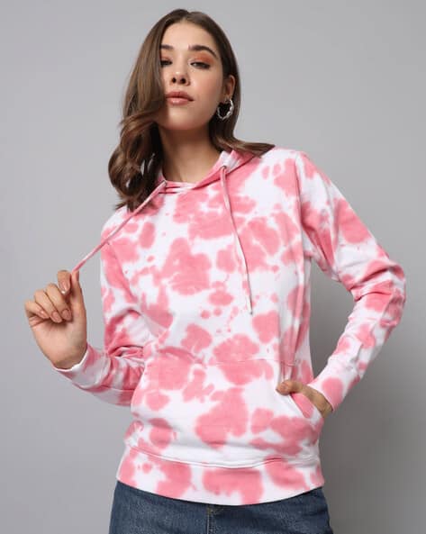Women Tie Dye Regular Fit Hoodie with Kangaroo Pocket