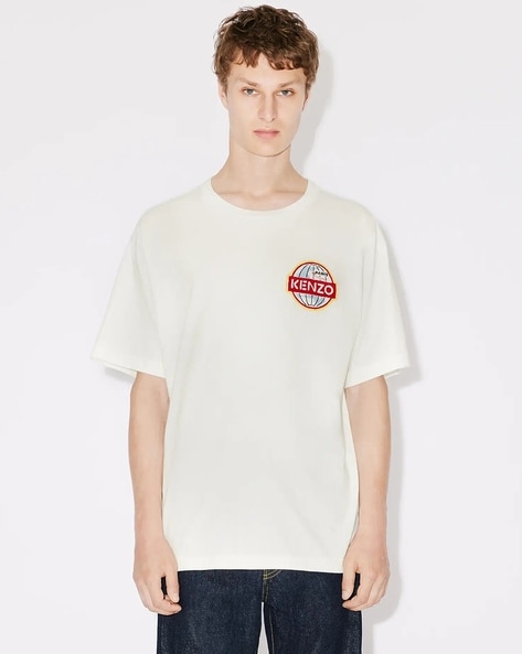 Buy KENZO Men Globe Oversized Fit Round-Neck T-Shirt | Off White