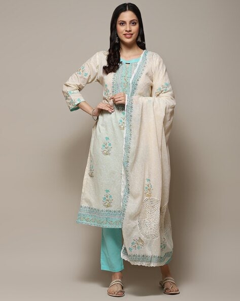 Buy Beige-Mint Blue Dress Material for Women by BIBA Online | Ajio.com