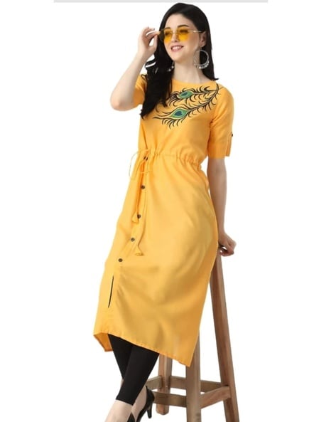 Party Wear Yellow color Art Silk fabric Kurti : 1900397