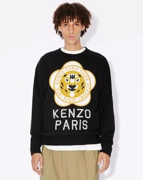 Buy KENZO Tiger Academy Regular Fit Wool Jumper | Black Color Men