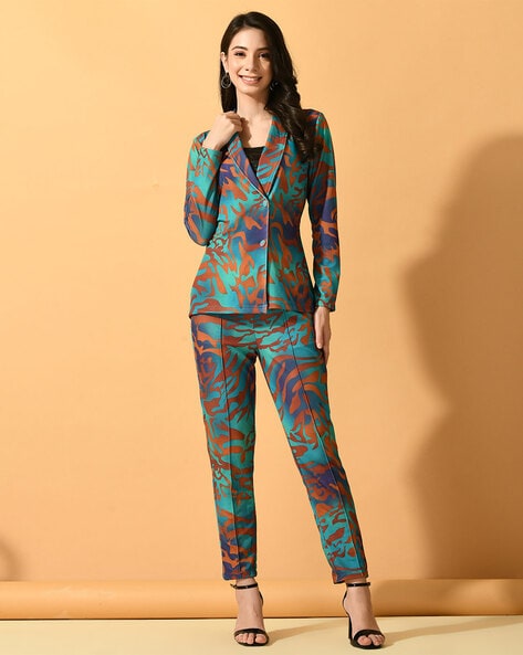 Buy Aks Sage Green Cotton Printed Blazer Trouser Set for Women Online @  Tata CLiQ