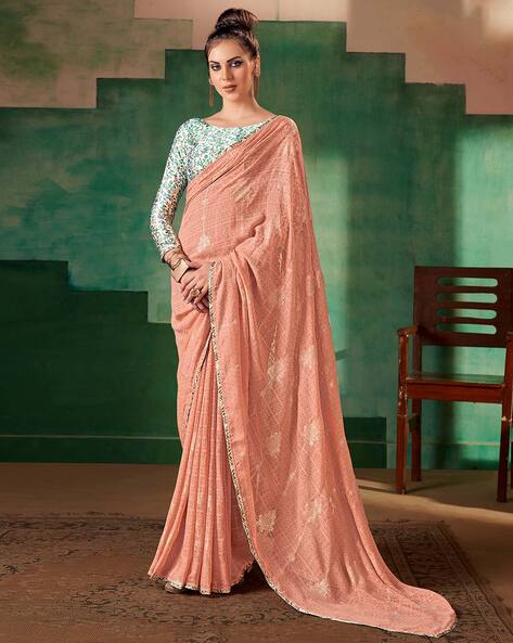 Banarasi Woven Art Silk Saree in Peach With Embroidery Blouse