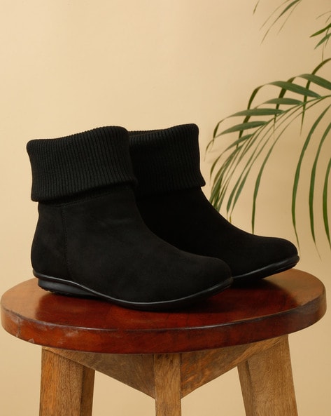 Womens black flat hot sale mid calf boots