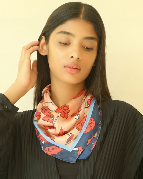 Floral Print Scarf with Stitched Hem Price in India