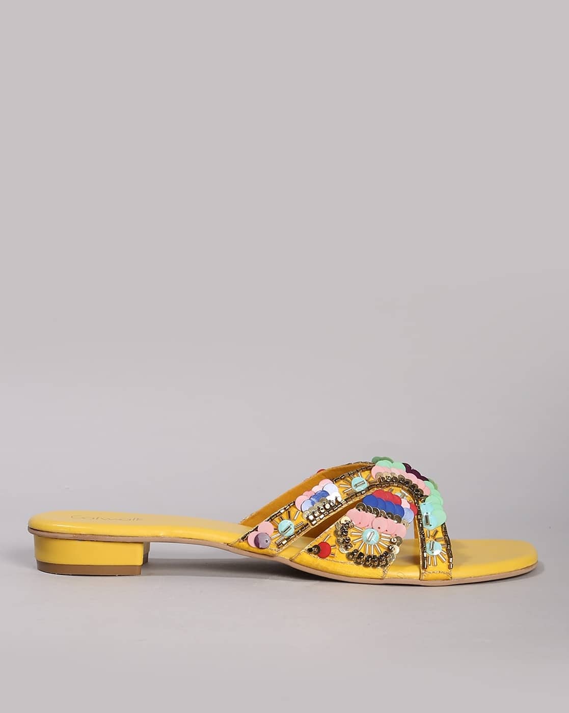 YELLO DIAMONDS CRYSTAL FLAT SANDALS