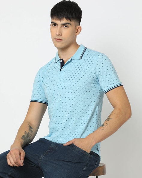 Men Printed Slim Fit Cotton Polo T-Shirt