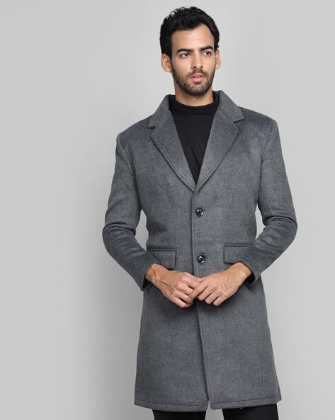 Men Woolen Peacoat with Button Closure