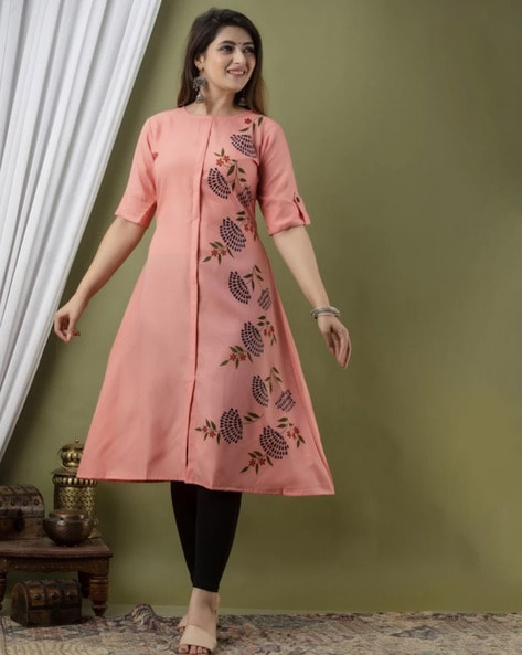 Ajrakh A-line kurti with Mirror Highlights - Byhand I Indian Ethnic Wear  Online I Sustainable Fashion I Handmade Clothes