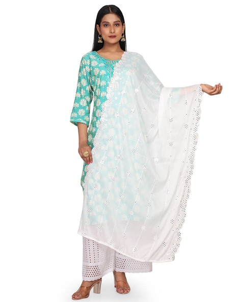 Women Embroidered Dupatta with Cut-Work Border Price in India