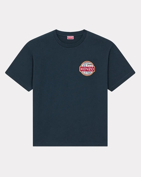 Buy KENZO Men Globe Oversized Fit Round-Neck T-Shirt | Blue Color