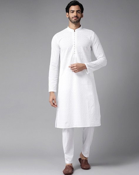 Buy White Cotton Kurta Set with Orange Border and Shivaji Maharaj Logo for  Men (38) at Amazon.in