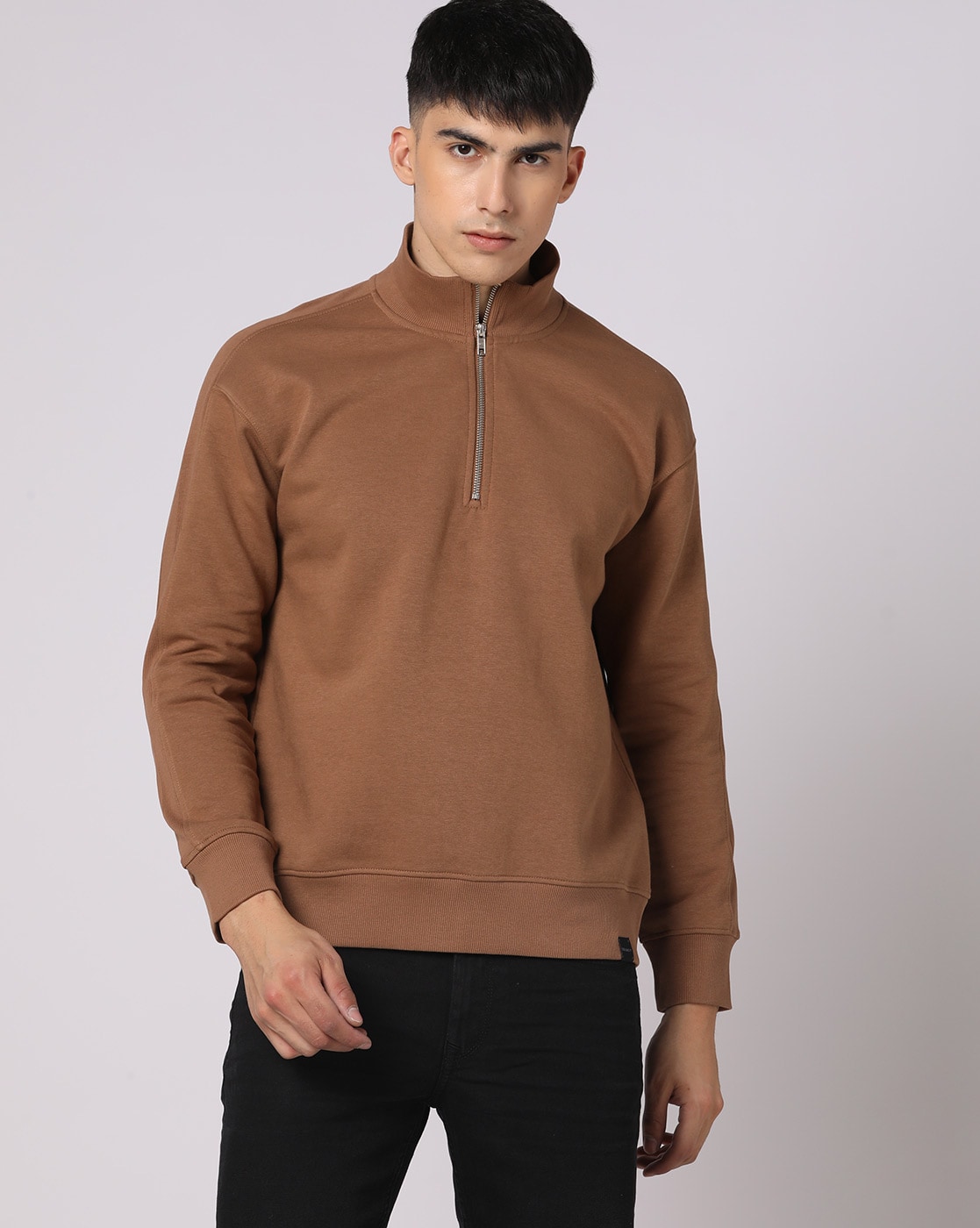 Men asymmetrical cheap high neck sweatshirt