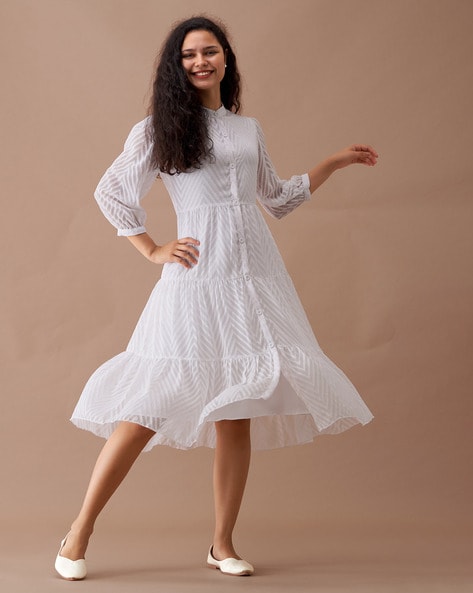Reyna Jacquard Flare Mini Dress - francesca's