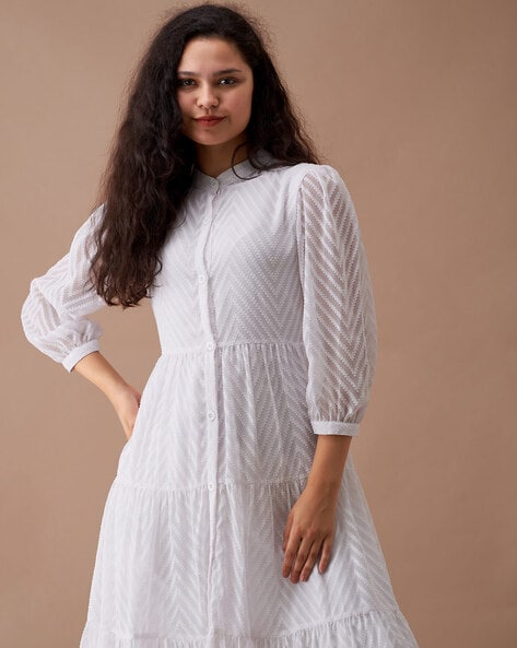 Women White Schiffli Strappy Maxi Dress