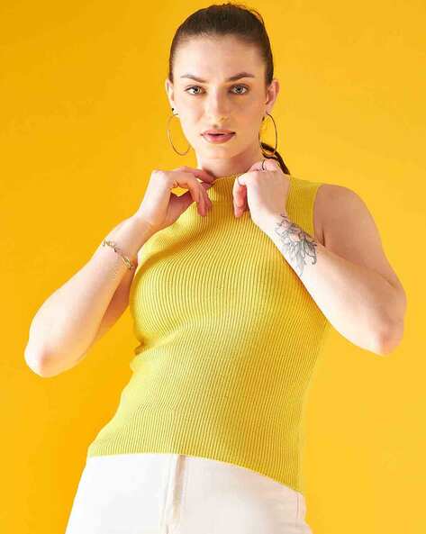 Women Sleeveless High-Neck Sweater