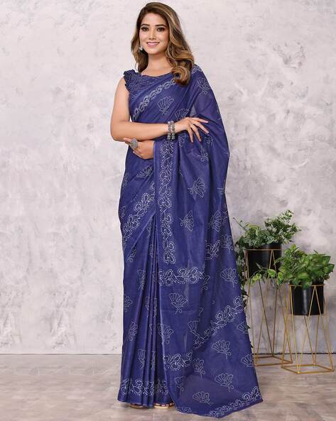 Navy blue color bandhani saree with hand bandhej work