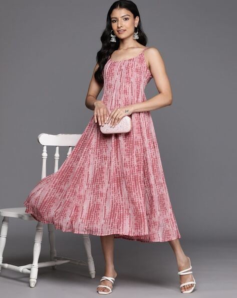 Buy SASSAFRAS Women Pink & Green Printed Skater Dress - Dresses for Women  11364234 | Myntra