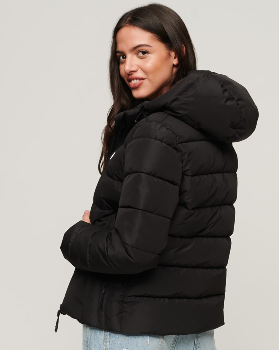 Black puffer jacket outlet with hood womens