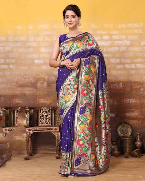 Blue Paithani Silk Festive Saree – TrendOye