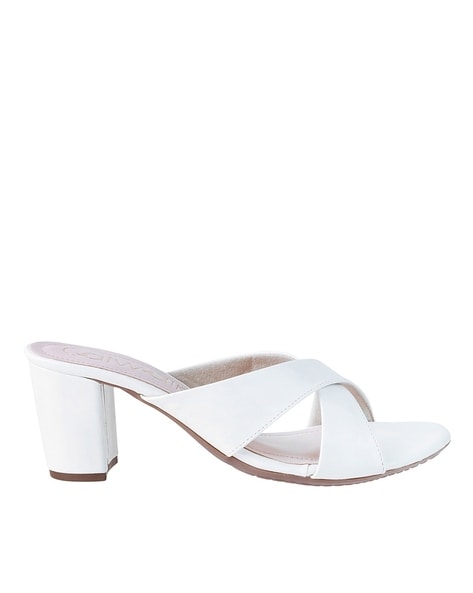 White leather best sale block heels