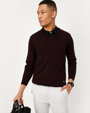 Men Regular Fit Cowl-Neck Pullover