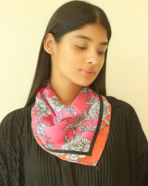 Floral Print Scarf with Stitched Hem Price in India